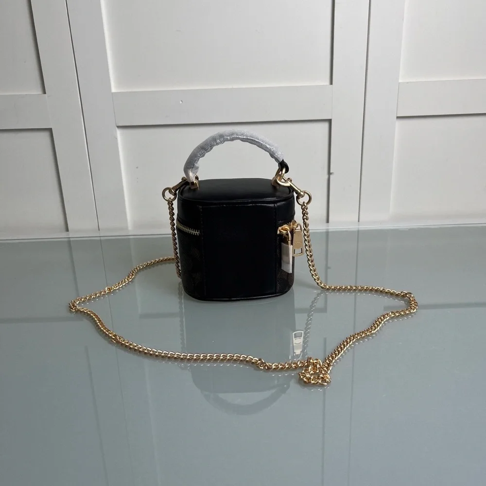 Coach Brown/Black Signature Mini Vanity Crossbody with Gold Chain - Picture 5 of 8